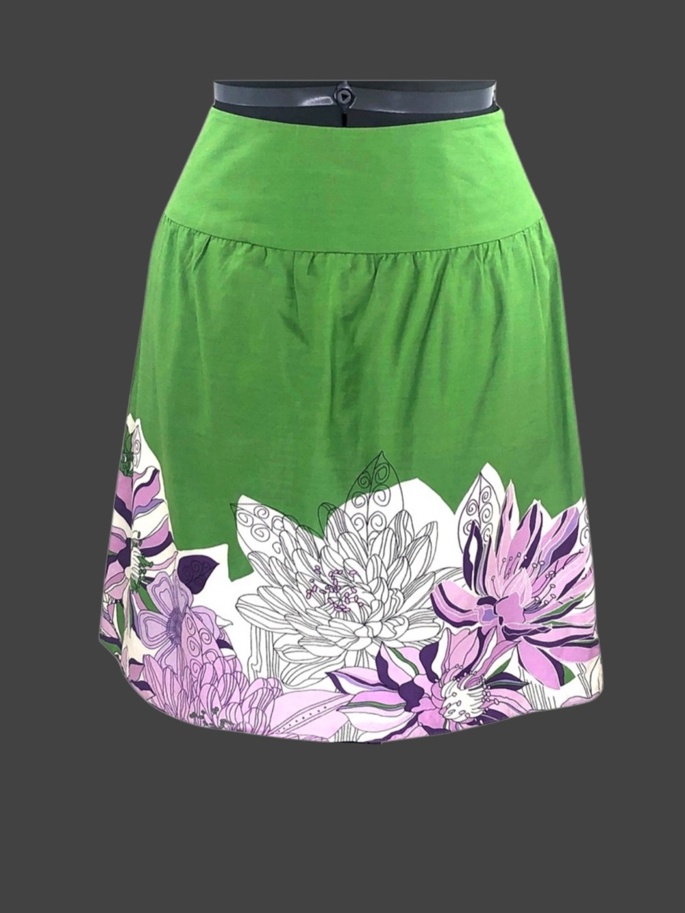 Loft Womans Cotton Green/Purple Print Skirt Size 4